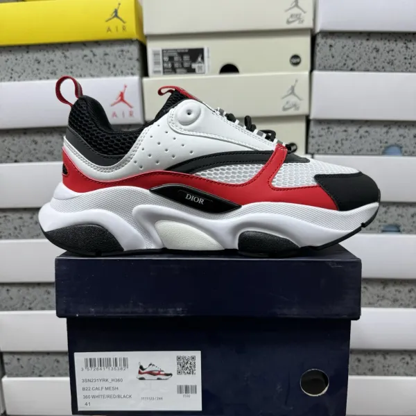 Dior B22 Calf Mesh White / Red / Black Sneakers Chunky Sneakers - 1