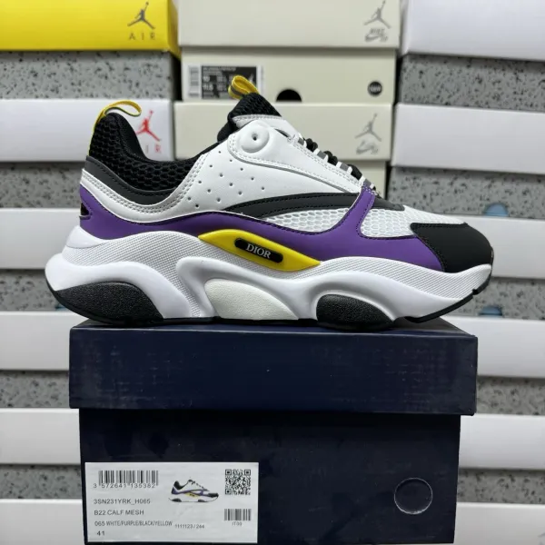 Dior B22 Calf Mesh White / Purple / Black / Yellow Chunky Sneakers - 1