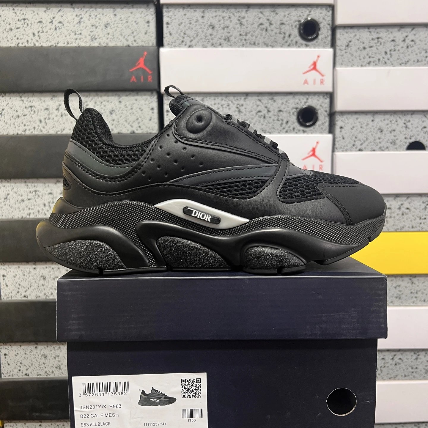 Dior B22 Calf Mesh All Black Sneakers Chunky Sneakers