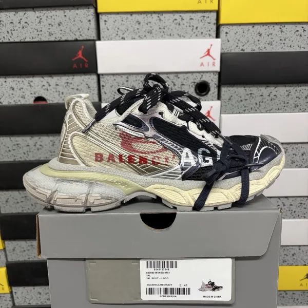 Balenciaga x Asics 3XL Split Logo Eggshell/Red/Navy Chunky Sneakers - 1
