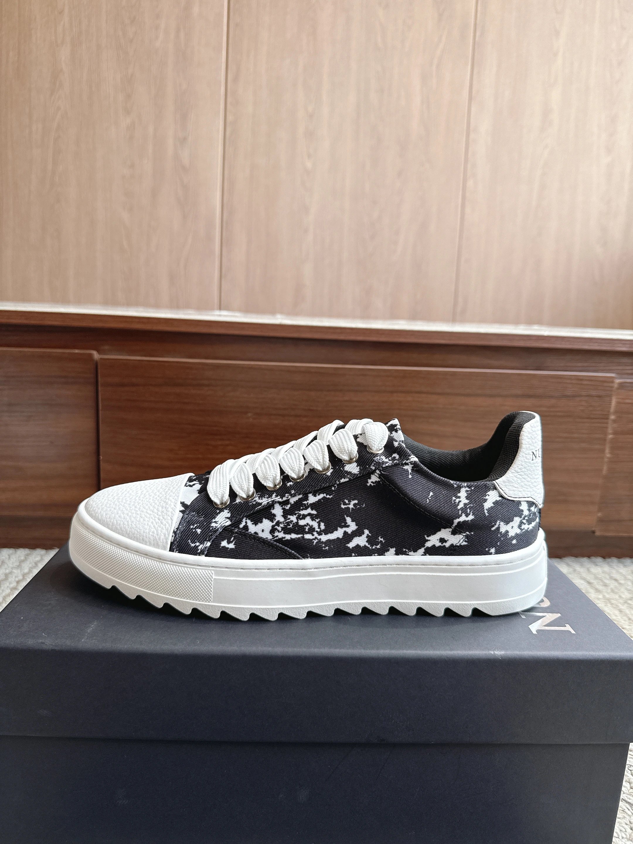 Printed white and black