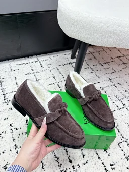 thumbnail for [DG Version] BV Daddy Couple can be worn on the back loafer blue denim washed and worn leather buckle women's Astaire loafer Rosa knotted Mary Jane slippers ballet shoes
