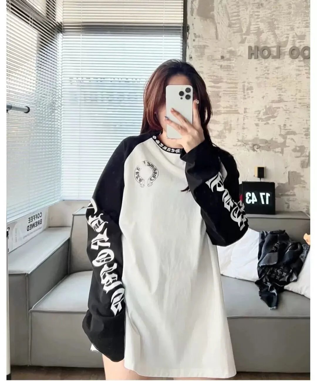 Chrome Hearts White Black Raglan Long Sleeve Graphic Tee