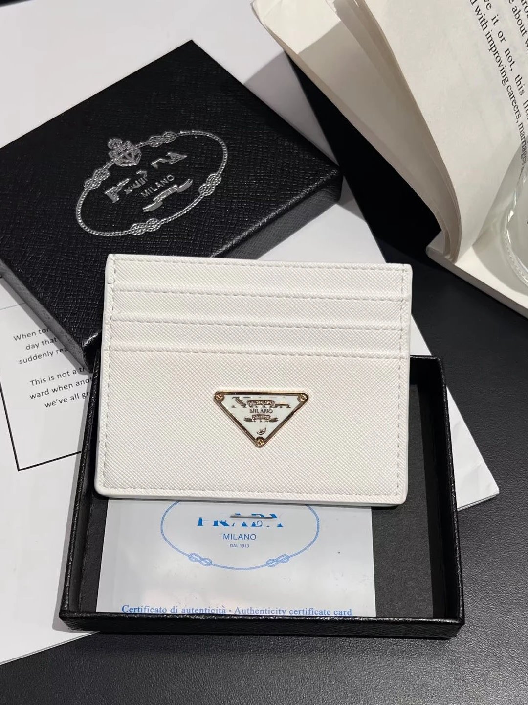 Prada Triangle Logo Card Holder Black Saffiano Leather Wallets - 3