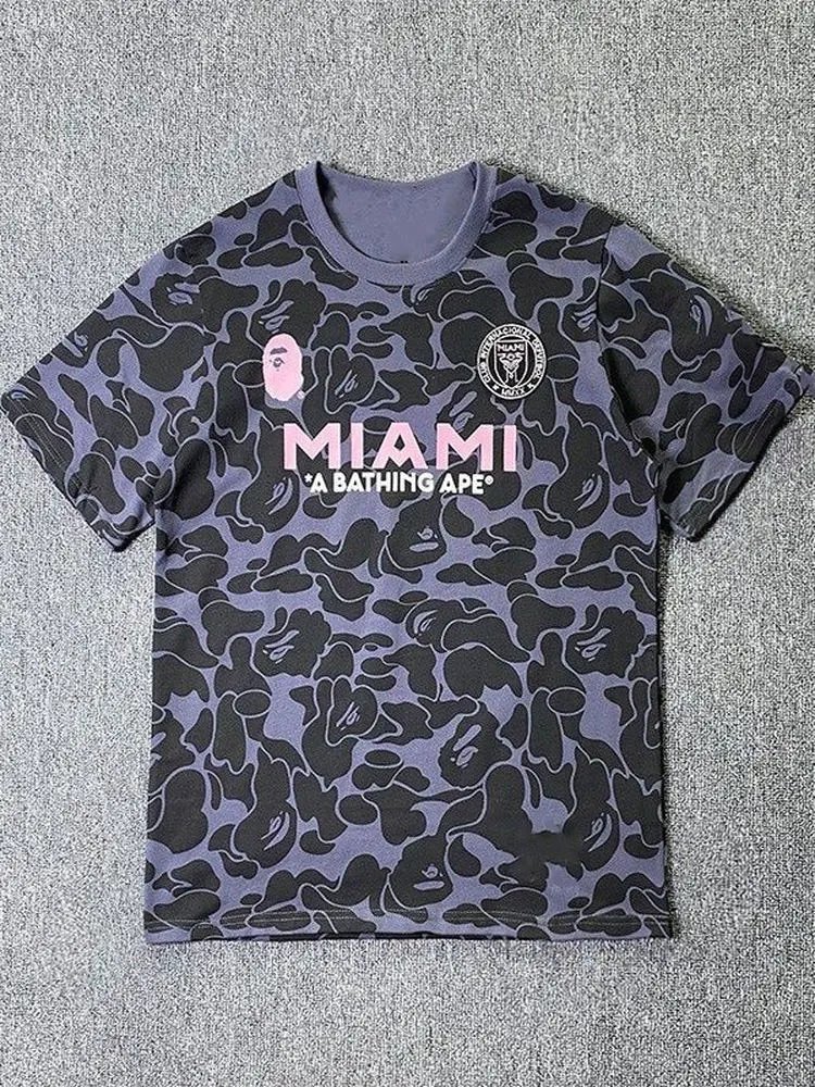 A Bathing Ape Miami Camo Gray Pink Black Short Sleeve T-Shirt