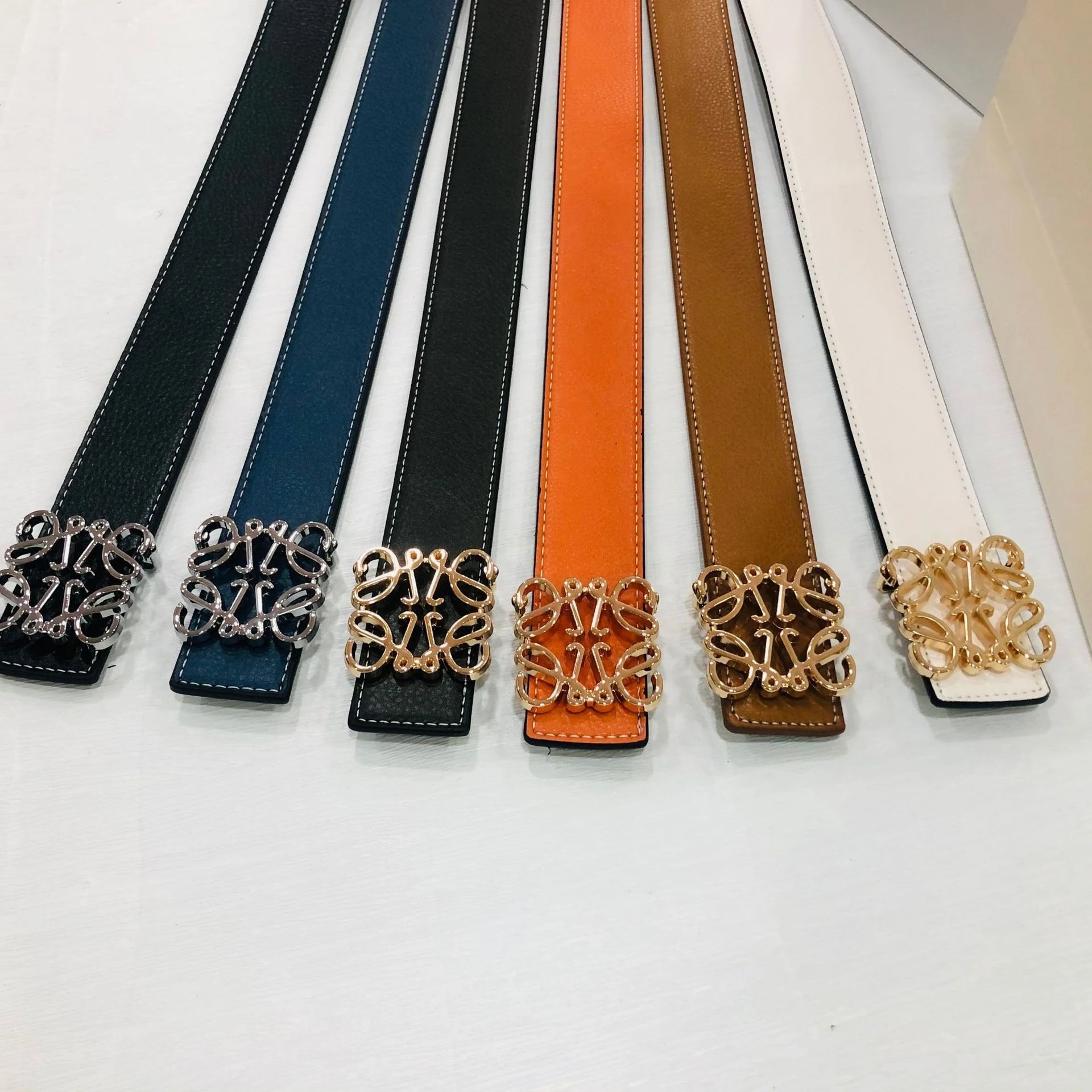 Loewe Anagram Orange Grained Leather Belt