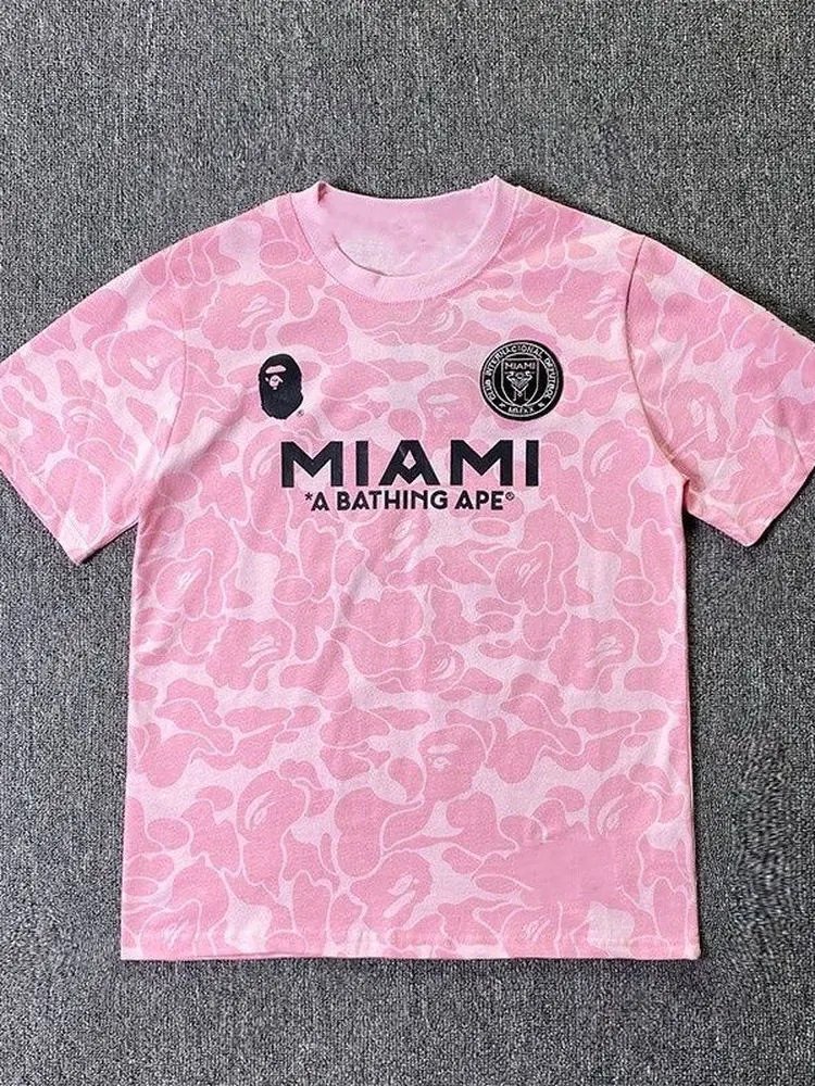 A Bathing Ape Miami Camo Gray Pink Black Short Sleeve T-Shirt