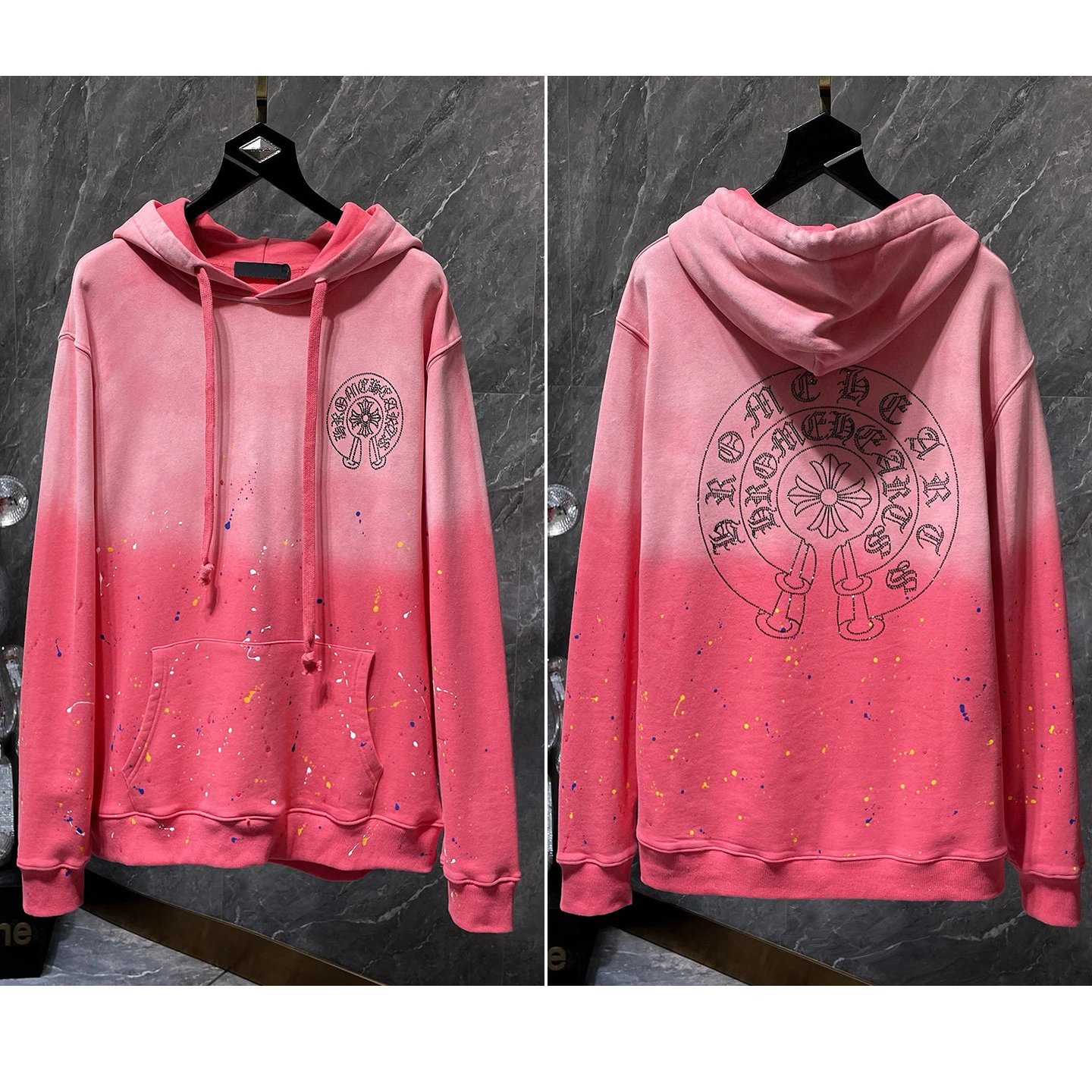 Chrome Hearts Hooded Sweatshirt Black White Red Gray Black Blue Charcoal Orange Lime Yellow Pink Black Gradient Embroidered Graphic Streetwear