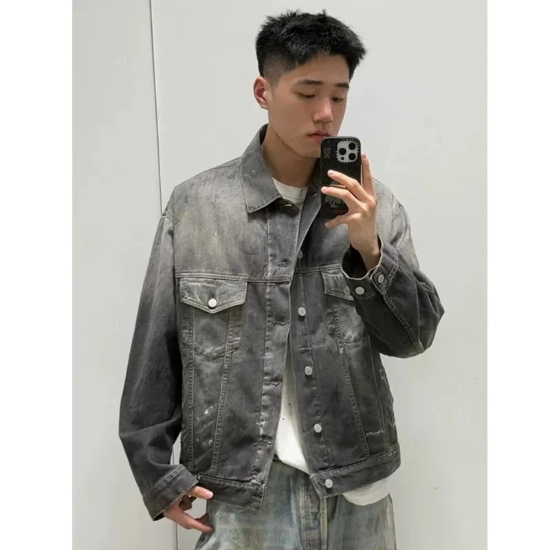 Acne Studios Ink Splatter Distressed Washed Denim Jacket