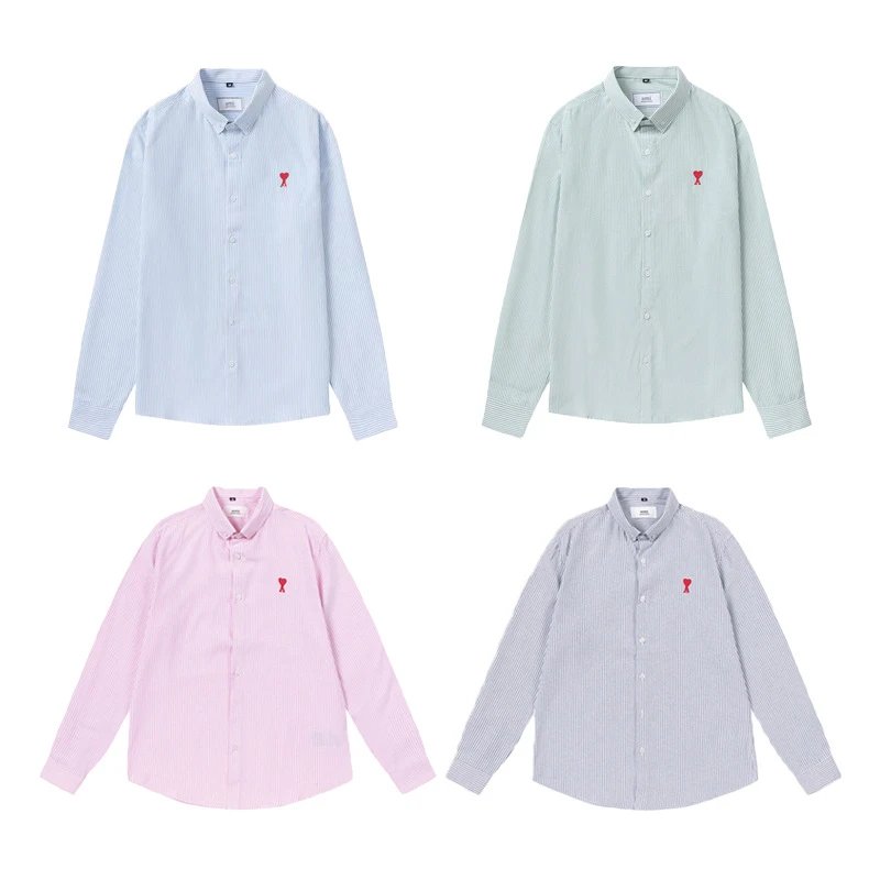 Ami Paris Short Sleeve And Long Sleeve Shirt Assorted Colors Striped Solid Casual