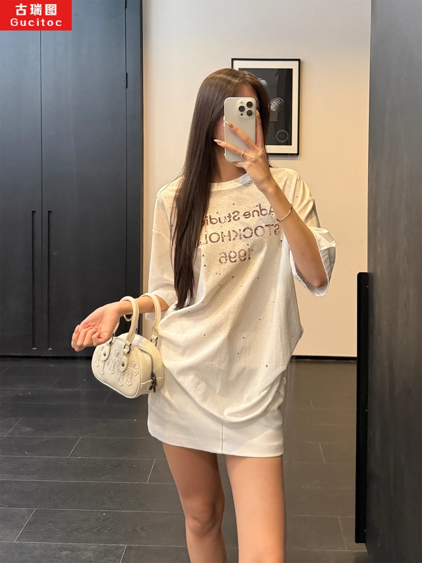 Acne Studios White Rhinestone Letter Distressed T-Shirt photo 5