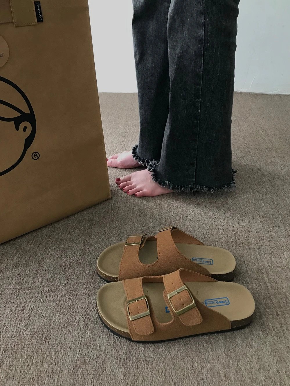 Birkenstock Arizona Beige Two-Strap Cork Sole Sandals