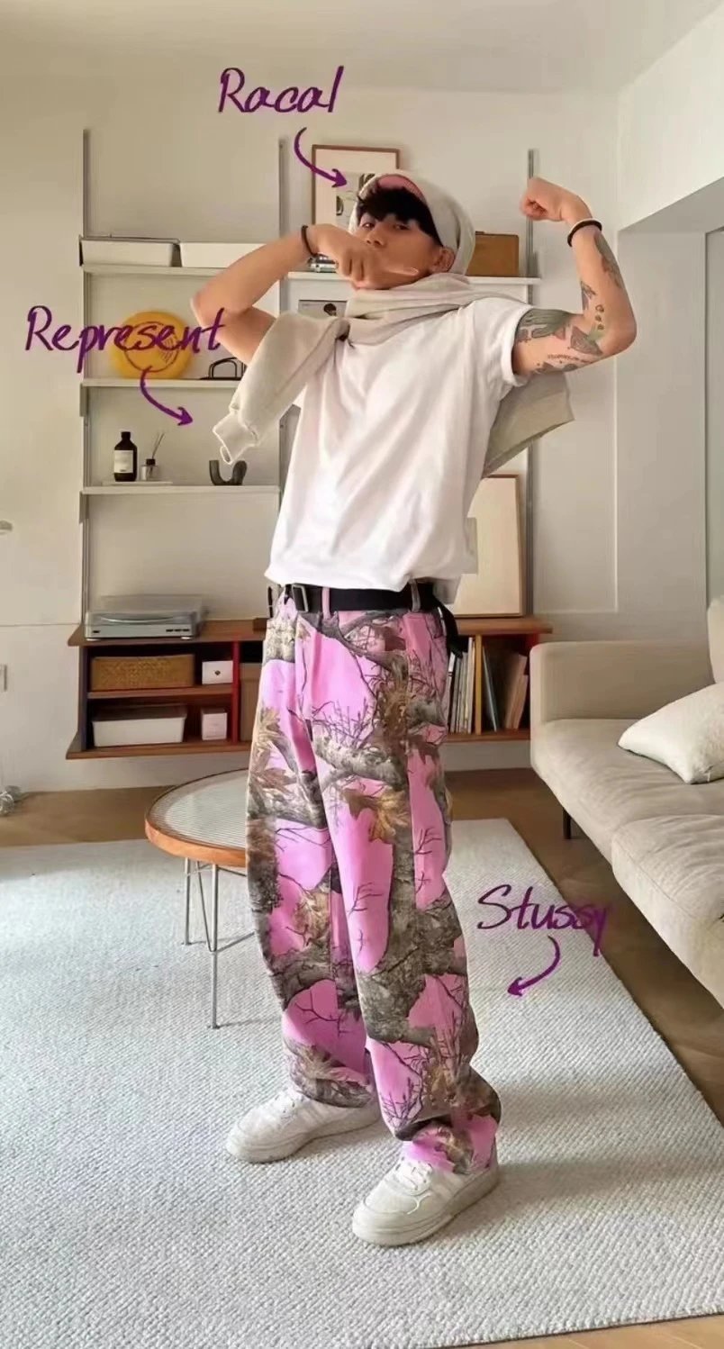 Camouflage Denim Loose Straight Leg Trousers photo 2