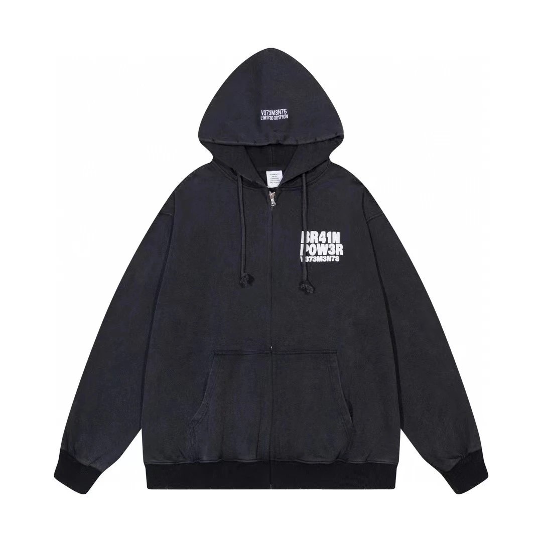Vetements Hello Name Tag Charcoal Oversized Zip-Up Hoodie