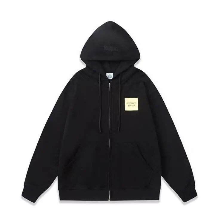 Vetements Hello Name Tag Charcoal Oversized Zip-Up Hoodie