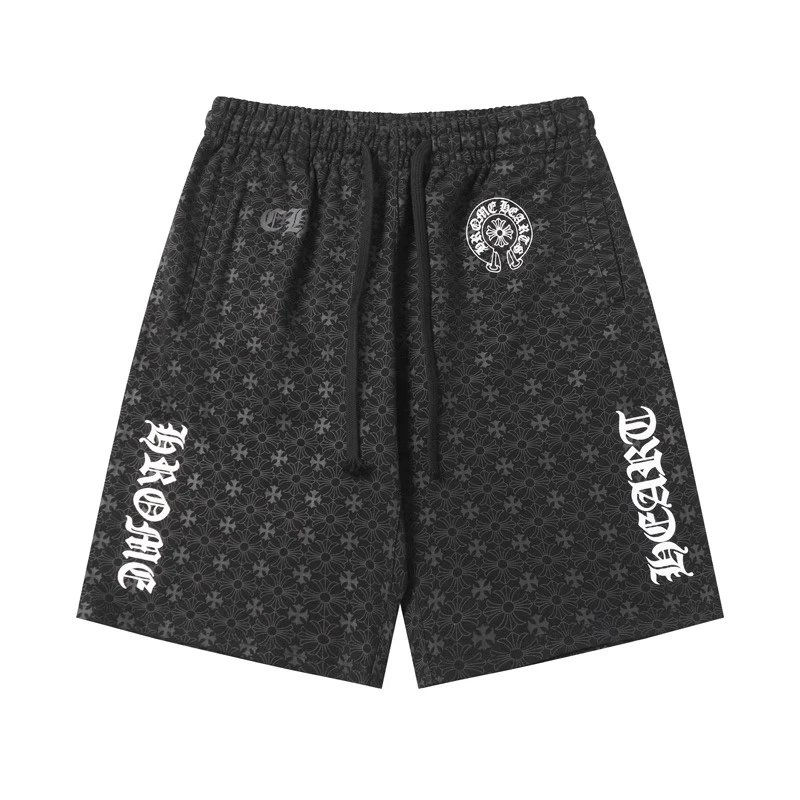 Denim Shorts Black Light Blue Distressed Cross Embroidered Streetwear