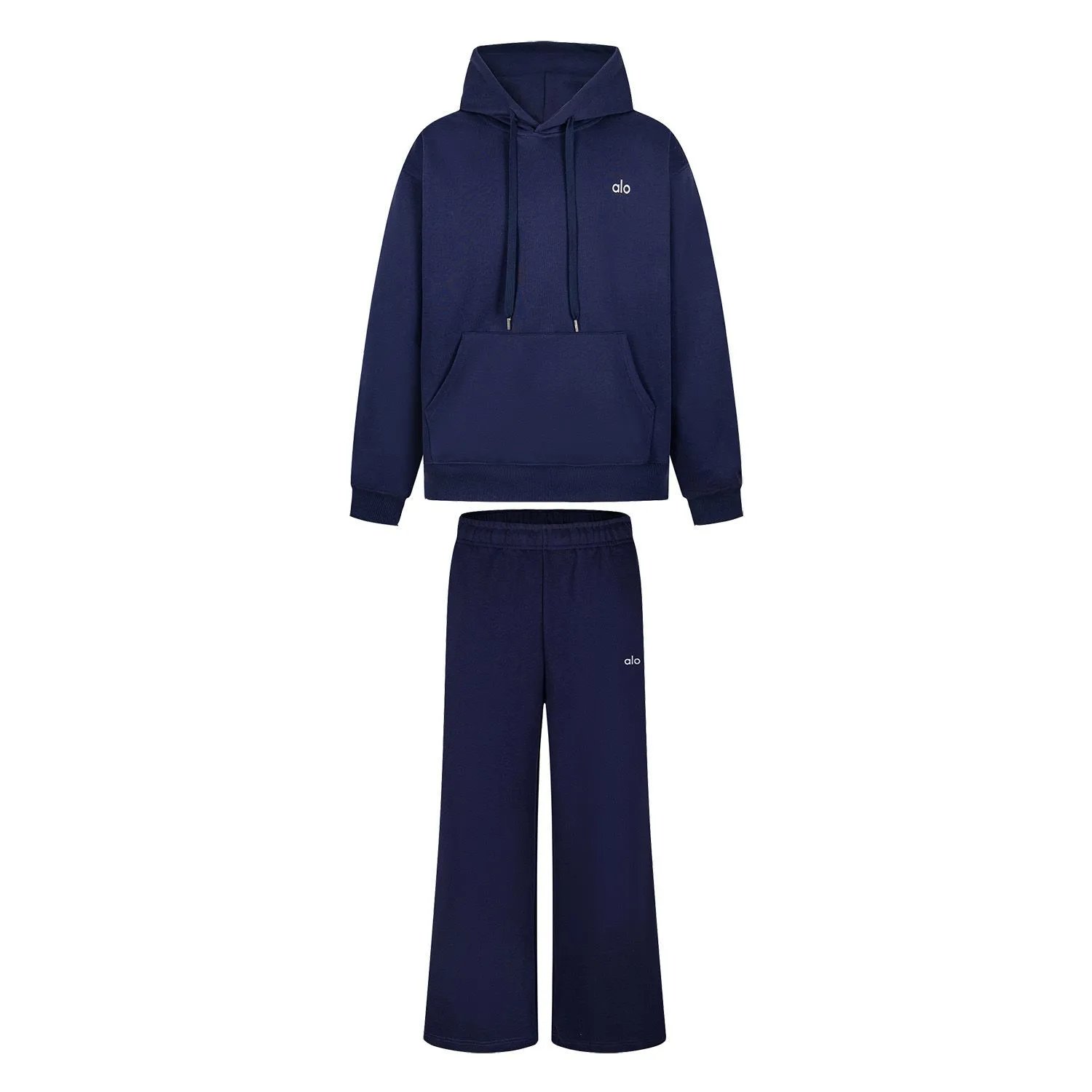 Alo Hooded Sweatshirt And Wide Leg Pants Light Blue Lounge Set