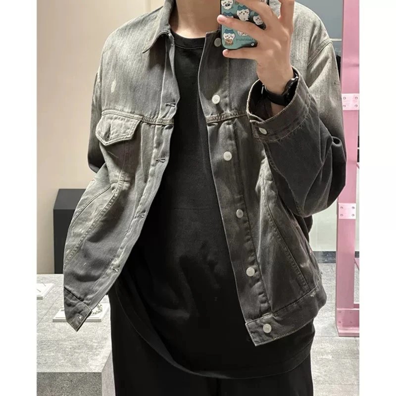 Acne Studios Ink Splatter Distressed Washed Denim Jacket photo 4