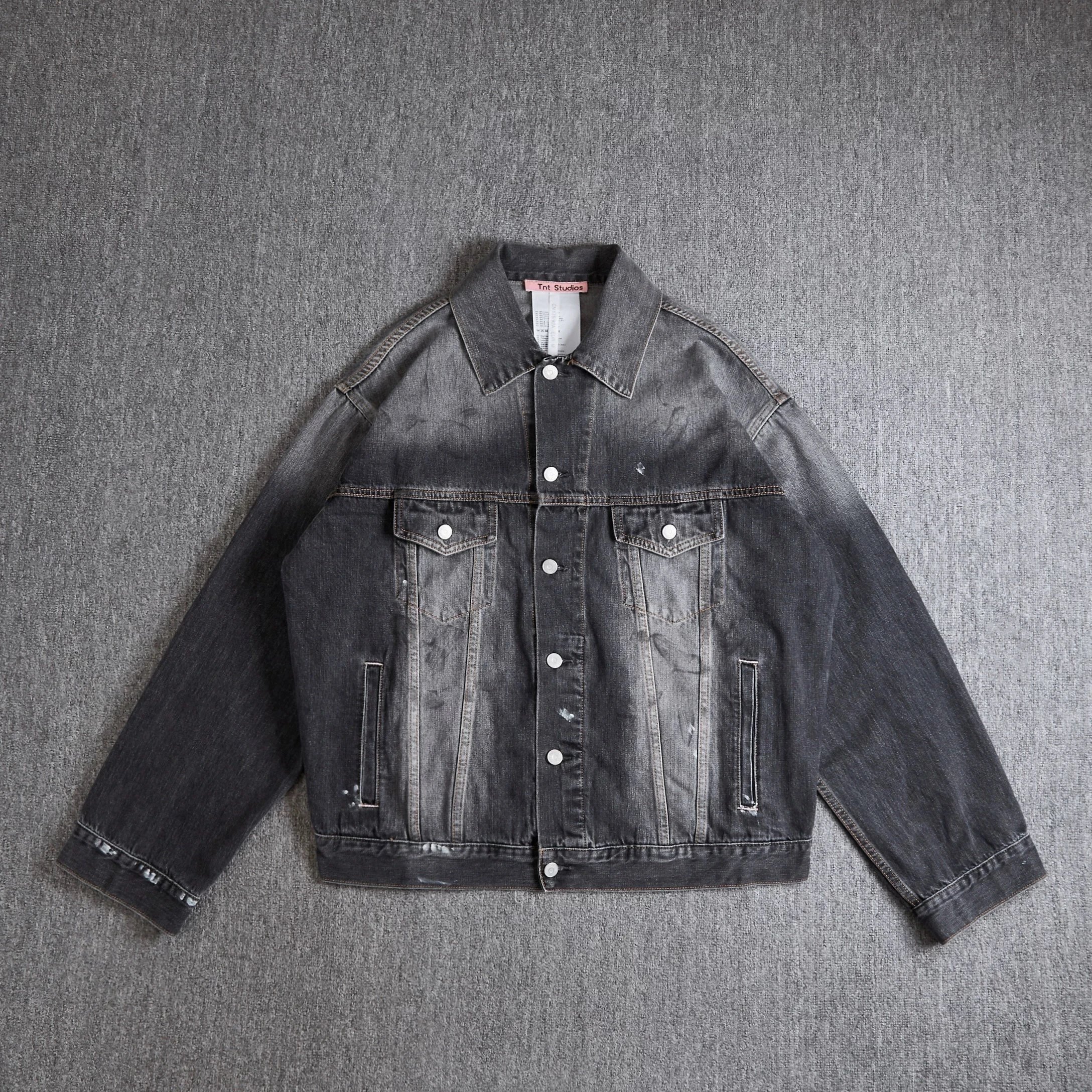 Acne Studios Ink Splatter Distressed Washed Denim Jacket photo 6