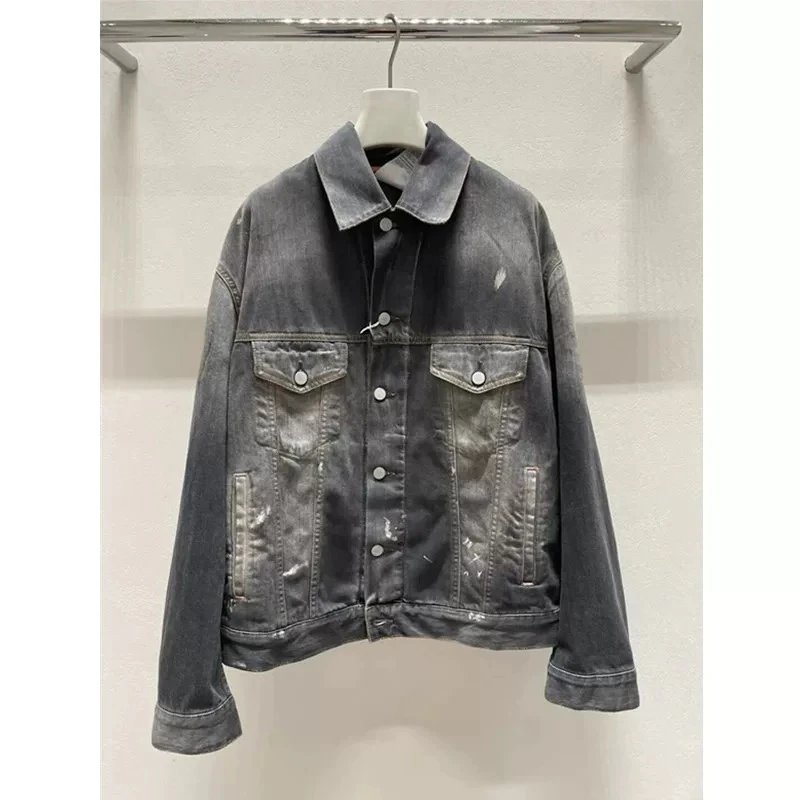 Acne Studios Ink Splatter Distressed Washed Denim Jacket photo 5