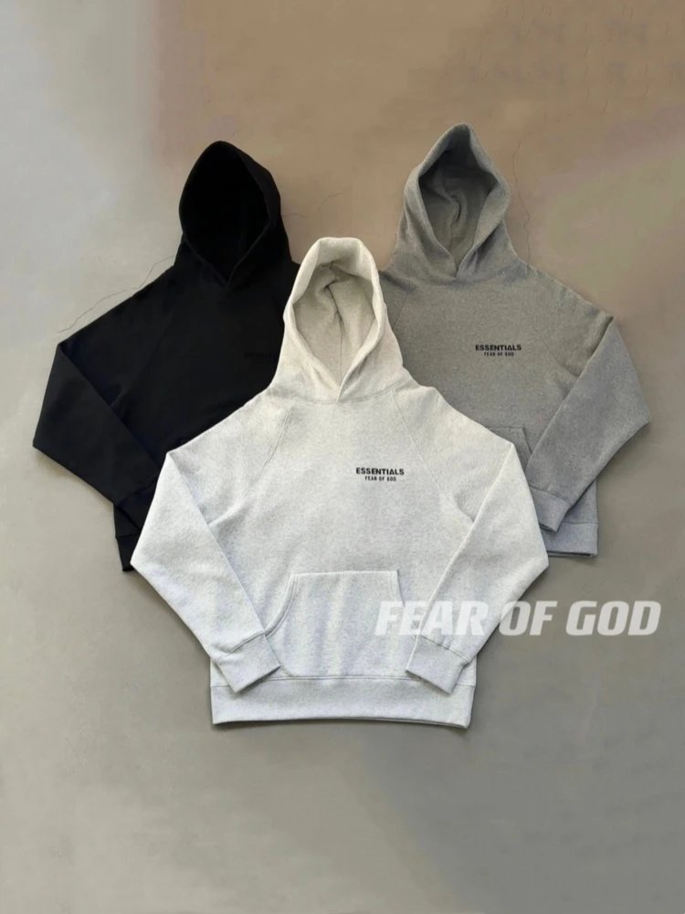 Fear Of God Essentials Black Gray Beige Oversized Hooded Sweatshirt