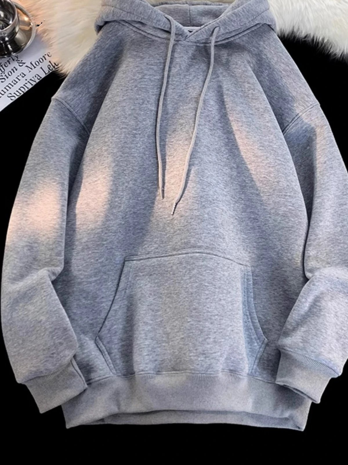Unbranded Oversized Hooded Sweatshirt Gray Casual