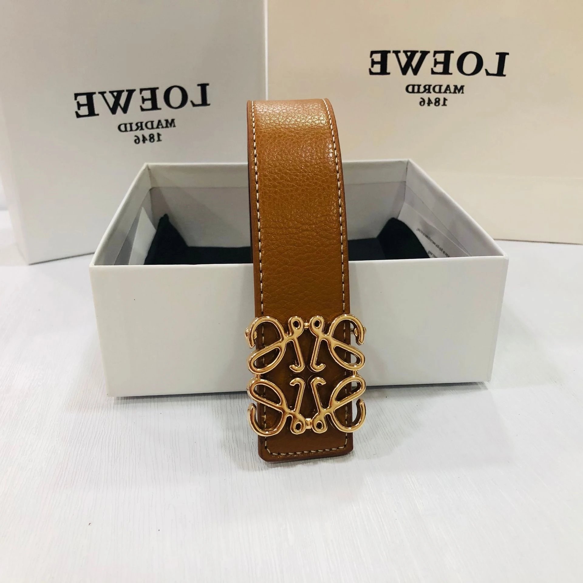Loewe Anagram Orange Grained Leather Belt