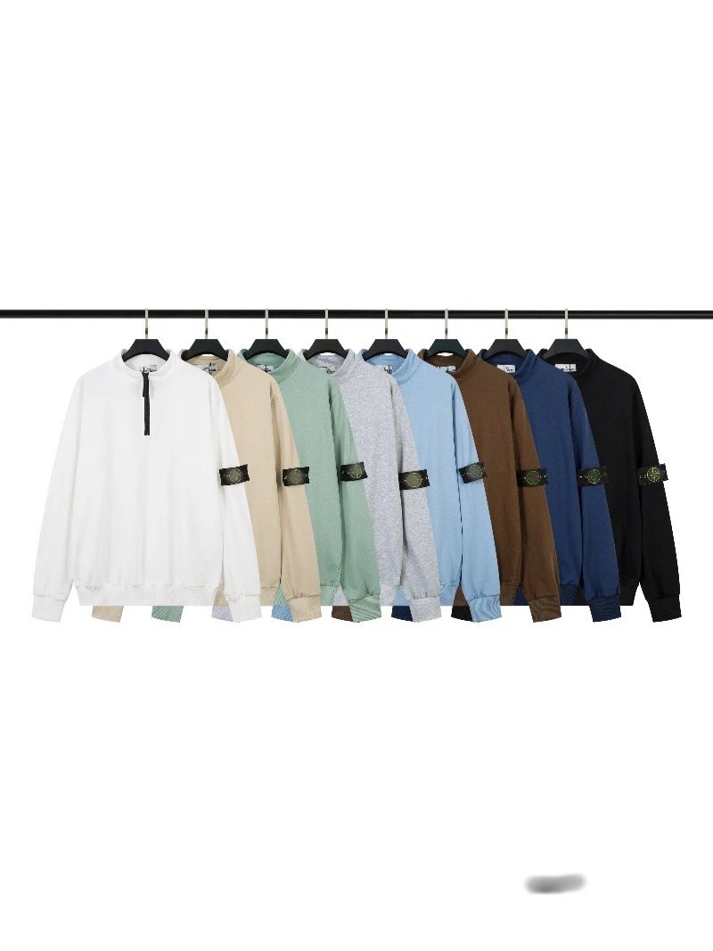 Stone Island Logo Patch Crewneck Sweatshirt Black Navy Burgundy Gray White Beige Olive Blue