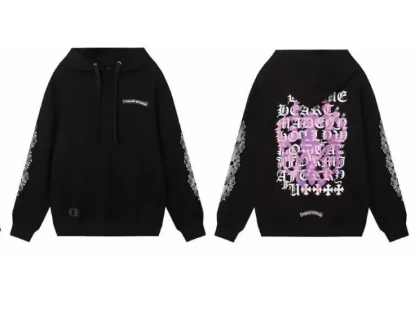 Chrome Hearts Hoodie Black with Gothic Print and Floral Sleeve Embroidery - 1