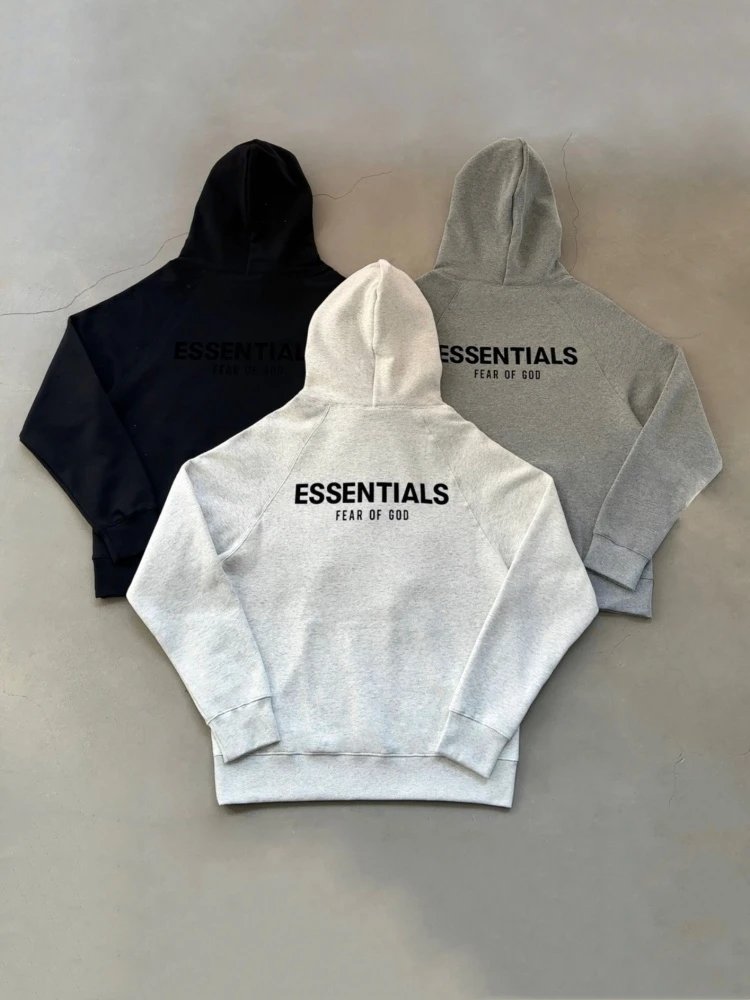Fear Of God Essentials Black Gray Beige Oversized Hooded Sweatshirt