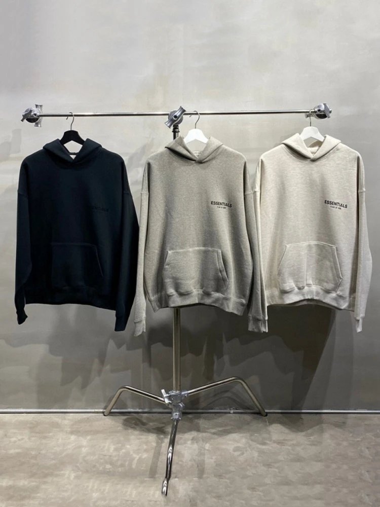 Fear Of God Essentials Black Gray Beige Oversized Hooded Sweatshirt