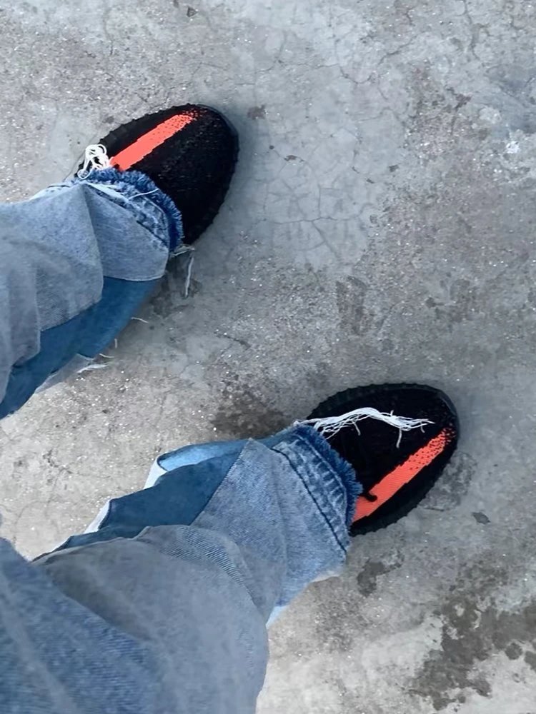 Adidas Yeezy Boost 350 V2 Black Orange Casual Sneakers