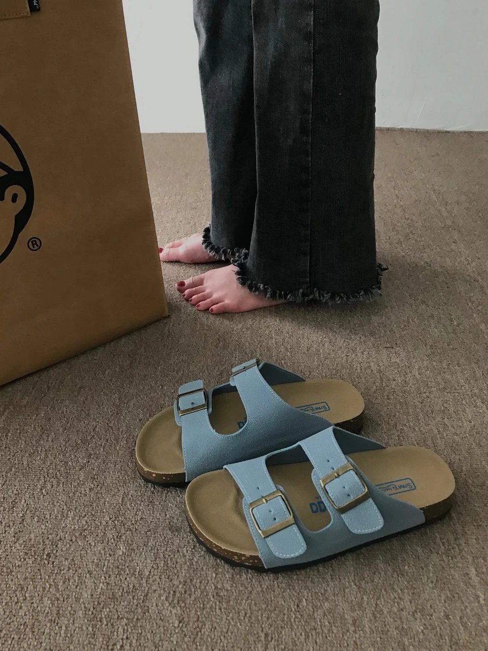 Birkenstock Arizona Beige Two-Strap Cork Sole Sandals