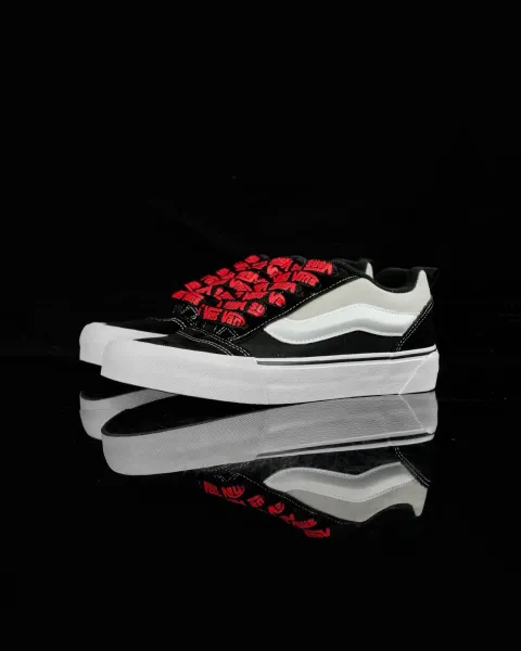 Vans Old Skool Slip-On Black / Red Logo Print Sneakers Skateboard Shoes - 1