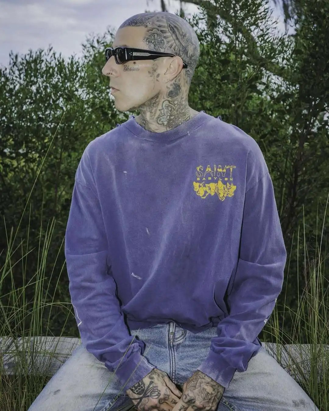 Saint Babylon Distressed Purple Crewneck Sweatshirt - 000053