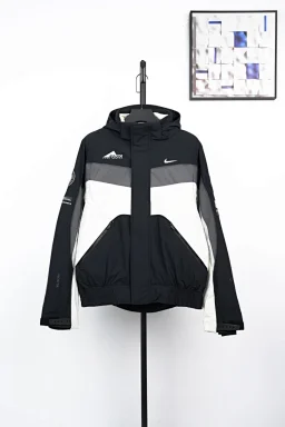 thumbnail for [M8 version] black and gray color-blocked hooded cotton jacket