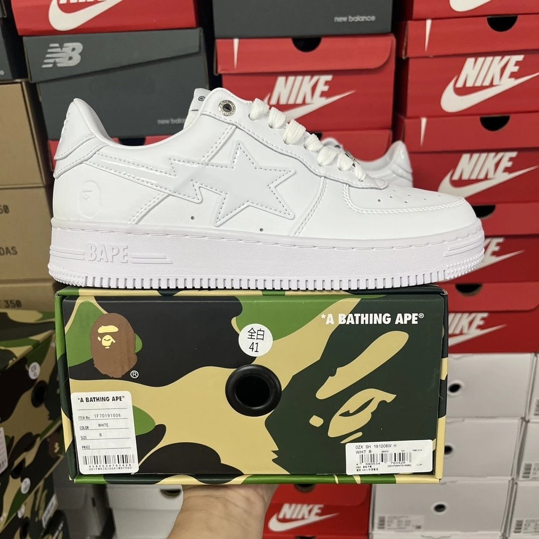 [version c] link2 bape sta to low ape* head classic patent leather low-top sports casual sneakers full set original cardboard last development 1