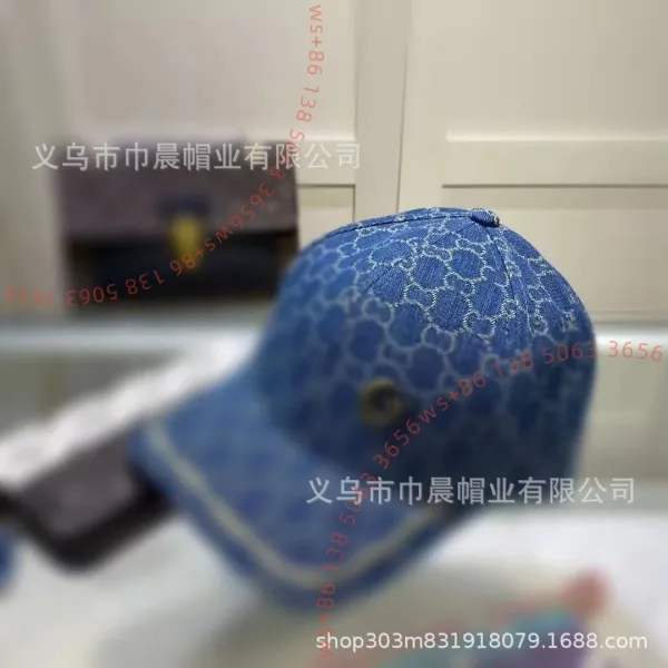 Design Patterned Denim Baseball Cap Blue - 1