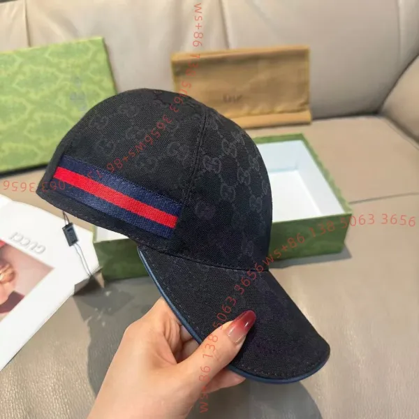 Gucci GG Monogram Web Stripe Baseball Cap Black - 1