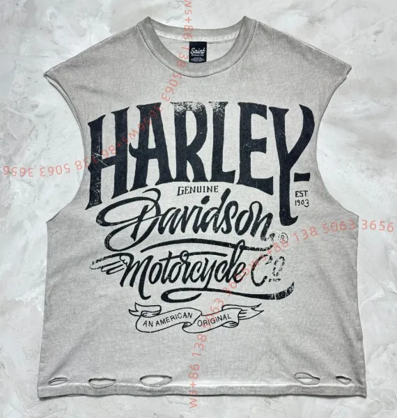 Saint Tears x Harley-Davidson Distressed Sleeveless Graphic Tee Gray - 1
