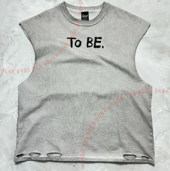 Saint Tears To Be Distressed Sleeveless T-Shirt Gray - 1