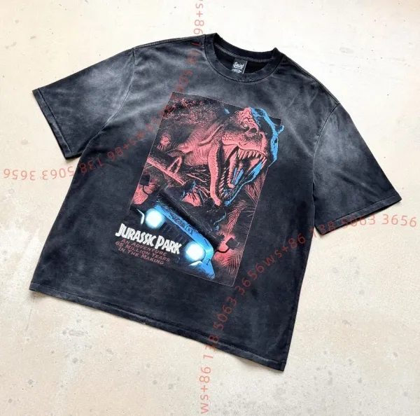 Saint Tears Jurassic Park Graphic Washed Black T-Shirt - 1