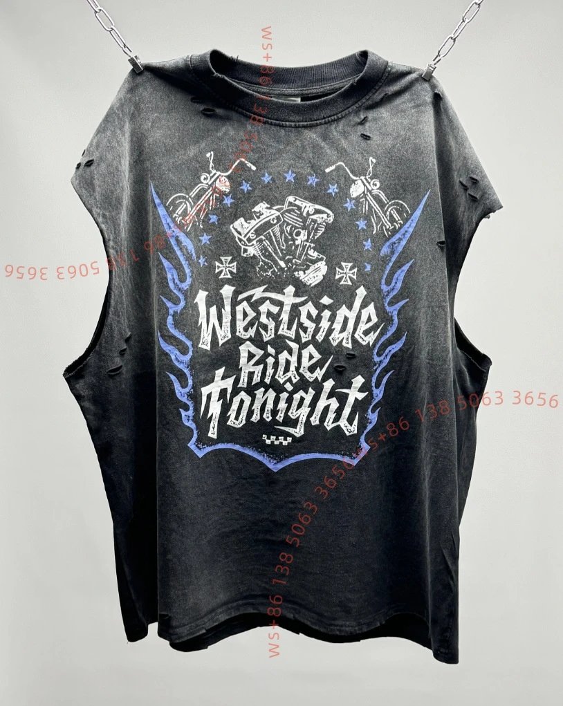 Westside Ride Tonight Distressed Sleeveless T-Shirt Black
