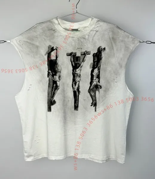 Gallery Dept. Three Crosses Distressed Sleeveless Tee White - 1