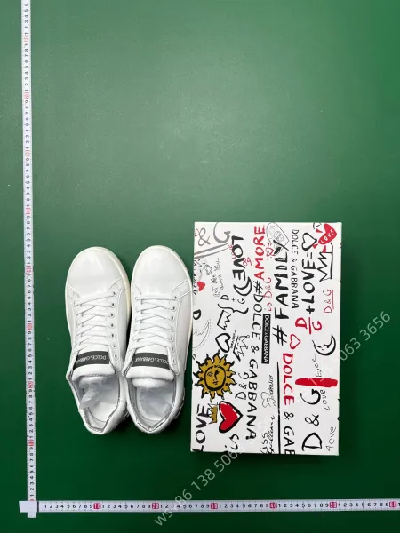 Dolce & Gabbana White Leather Sneakers with Metallic Heel Tab - 5