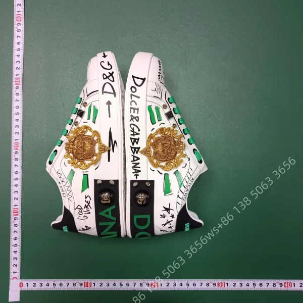 Dolce & Gabbana White Leather Sneakers with Metallic Heel Tab - 10