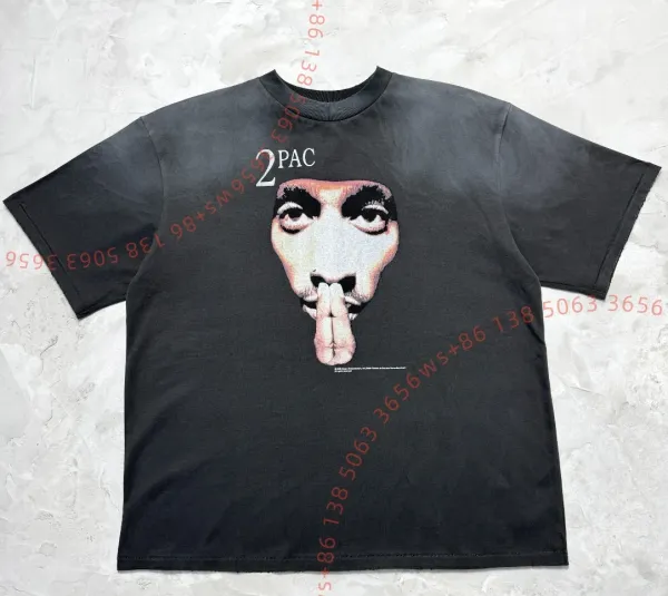 2Pac x Death Row Records Face Print Black T-Shirt - 1