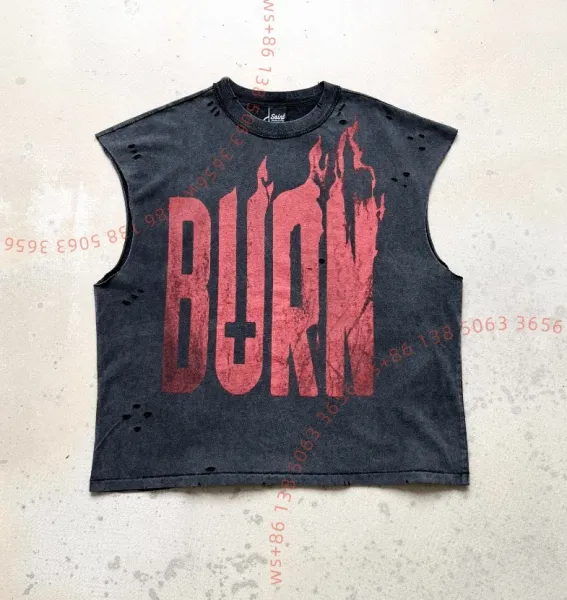 Saint Tears Burn Distressed Sleeveless T-Shirt Black - 1