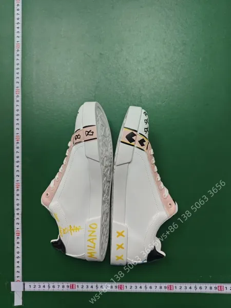 Dolce & Gabbana White Leather Sneakers with Metallic Heel Tab - 12