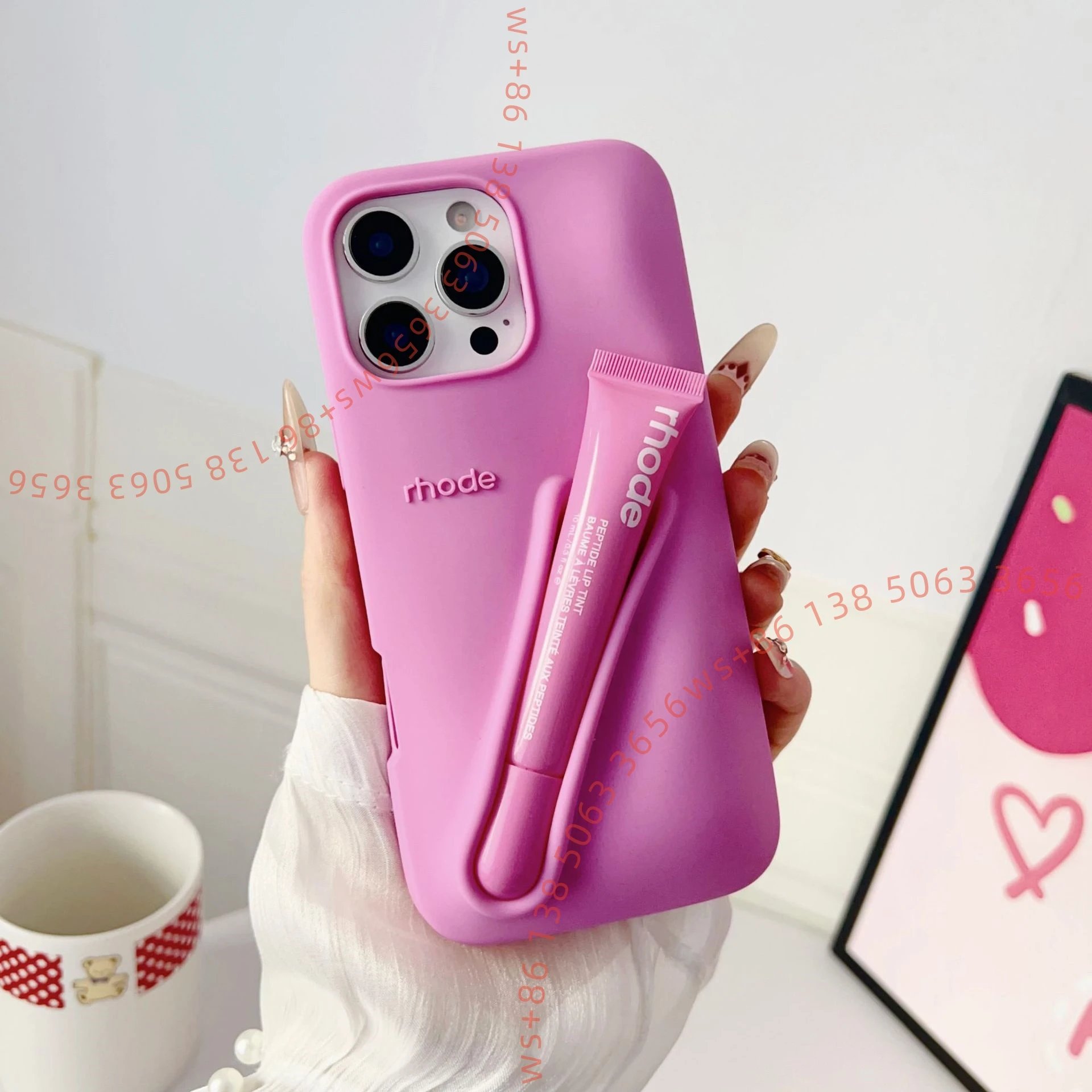 Rhode Phone Case with Lip Tint Holder in Pink